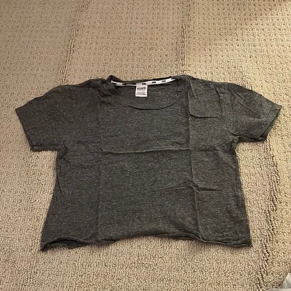Pink Cropped Grey Tee  - Picture 1 of 3